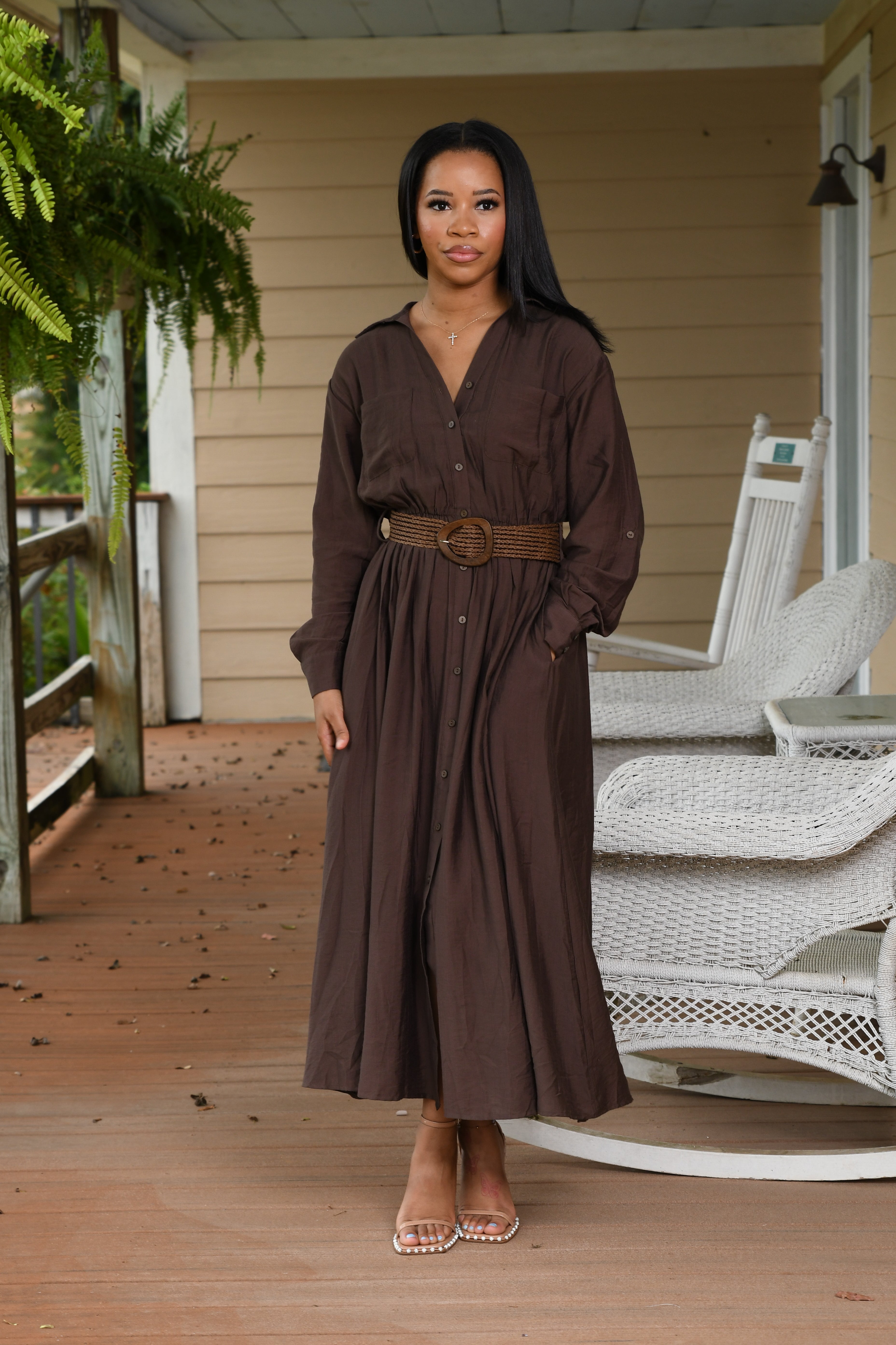 Mocha belted maxi