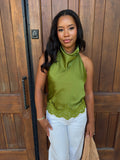 Lace halter top, green