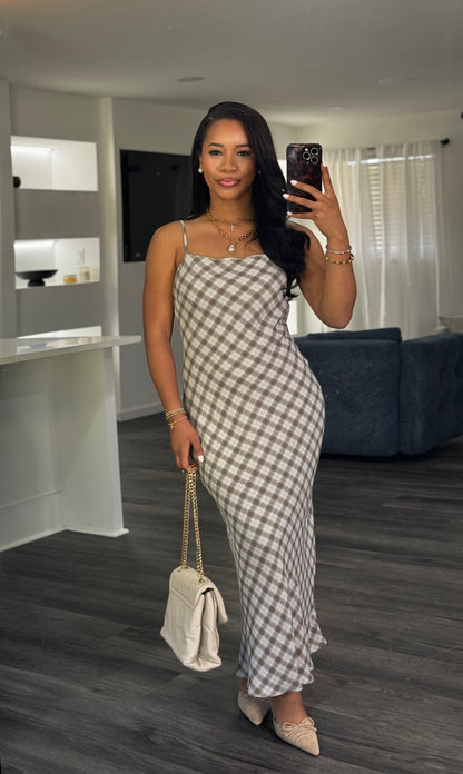 Plaid spaghetti strap midi