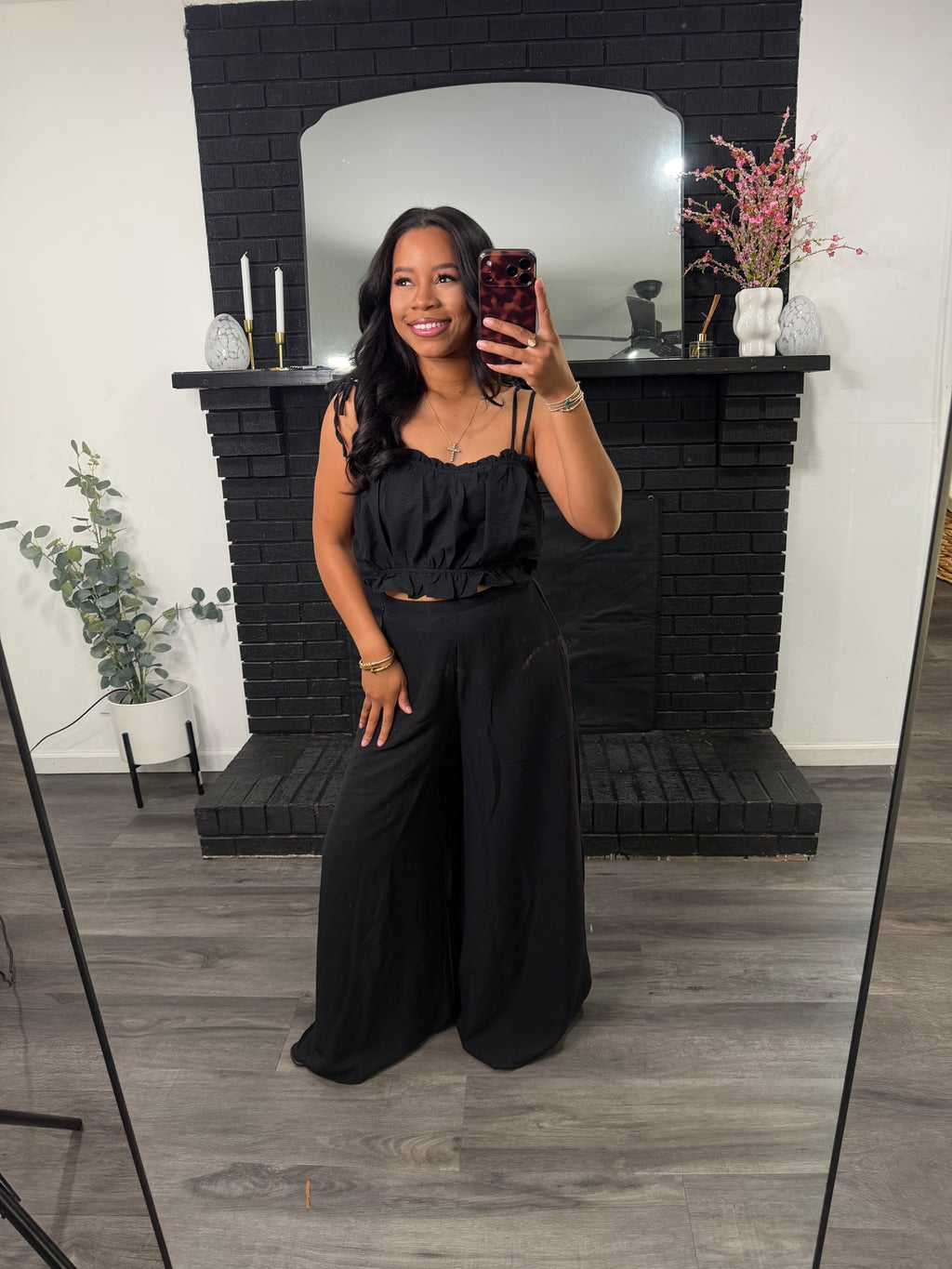Black wide leg, matching set