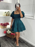 Emerald puff mini dress
