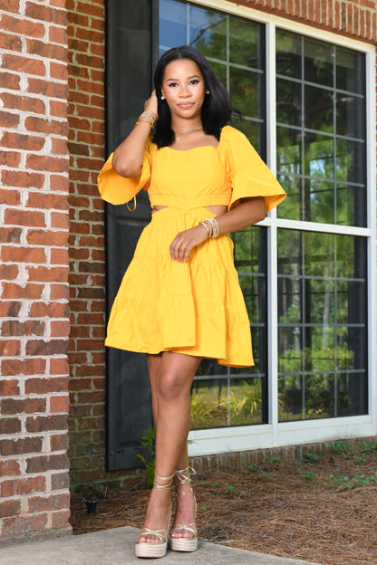 Fluff mini dress, yellow