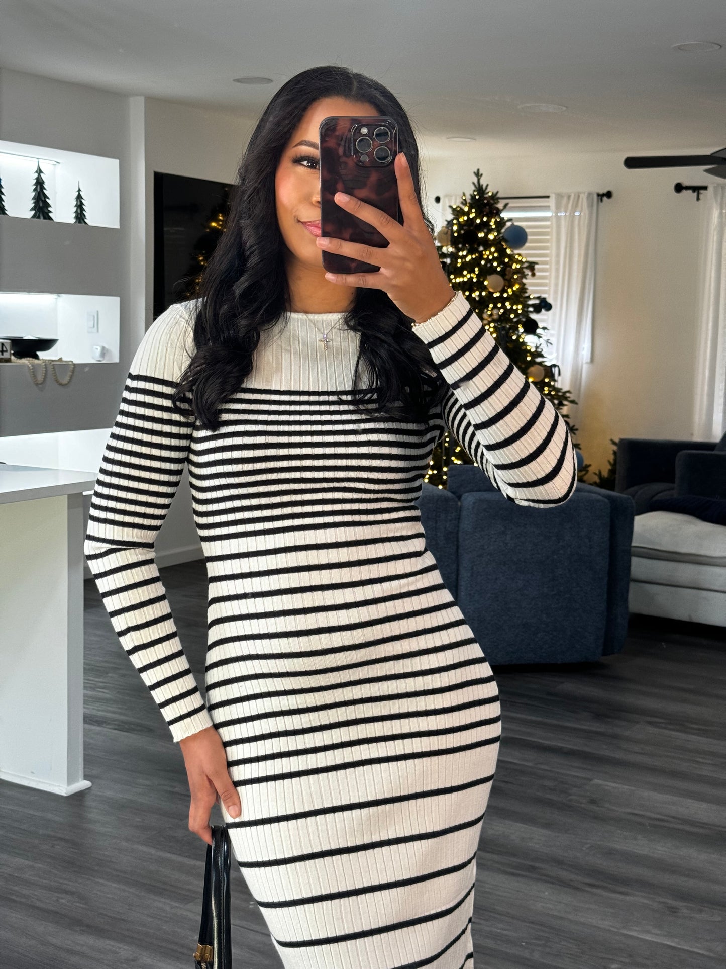 A-line striped midi