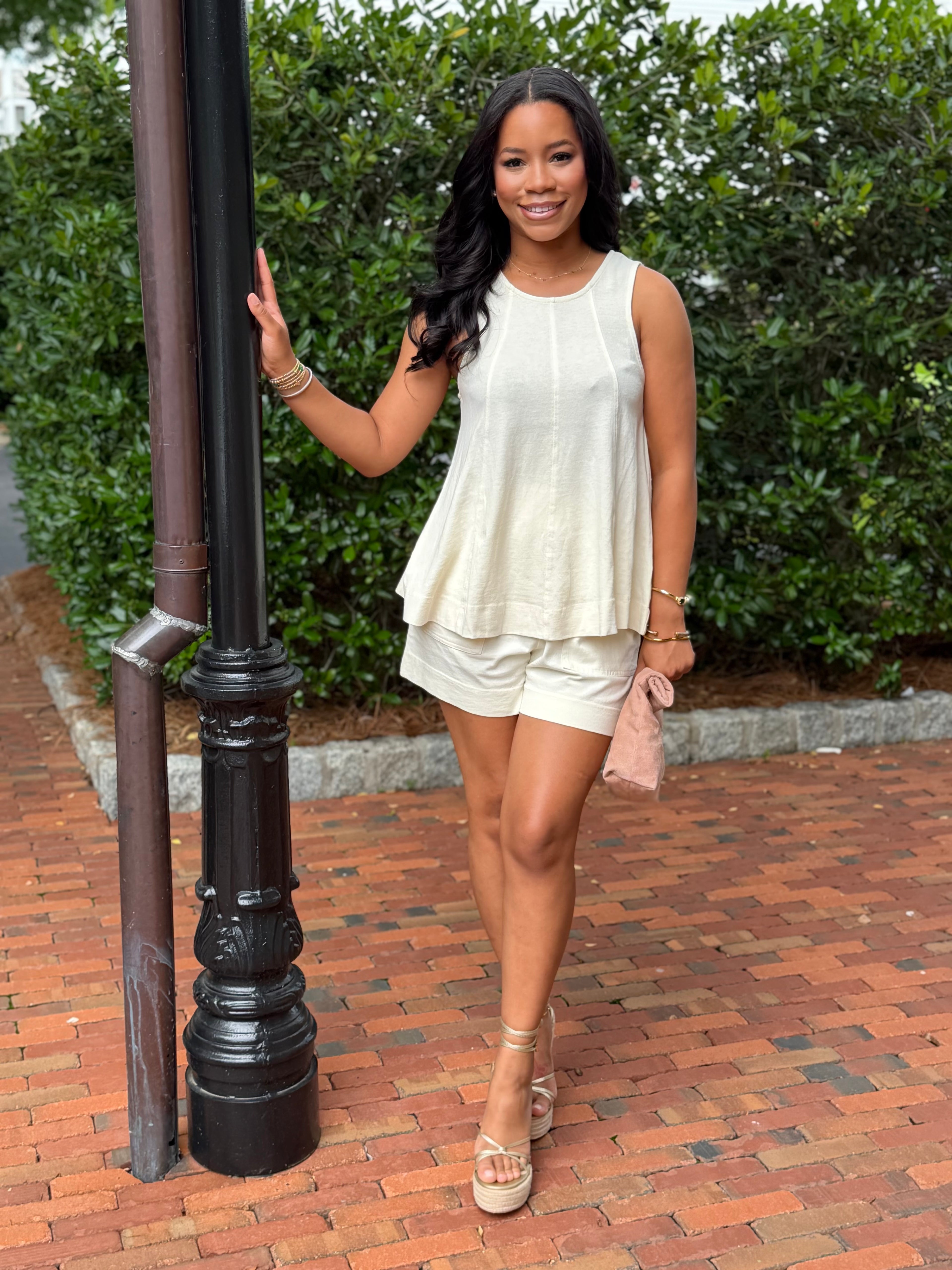 Cream matching short set