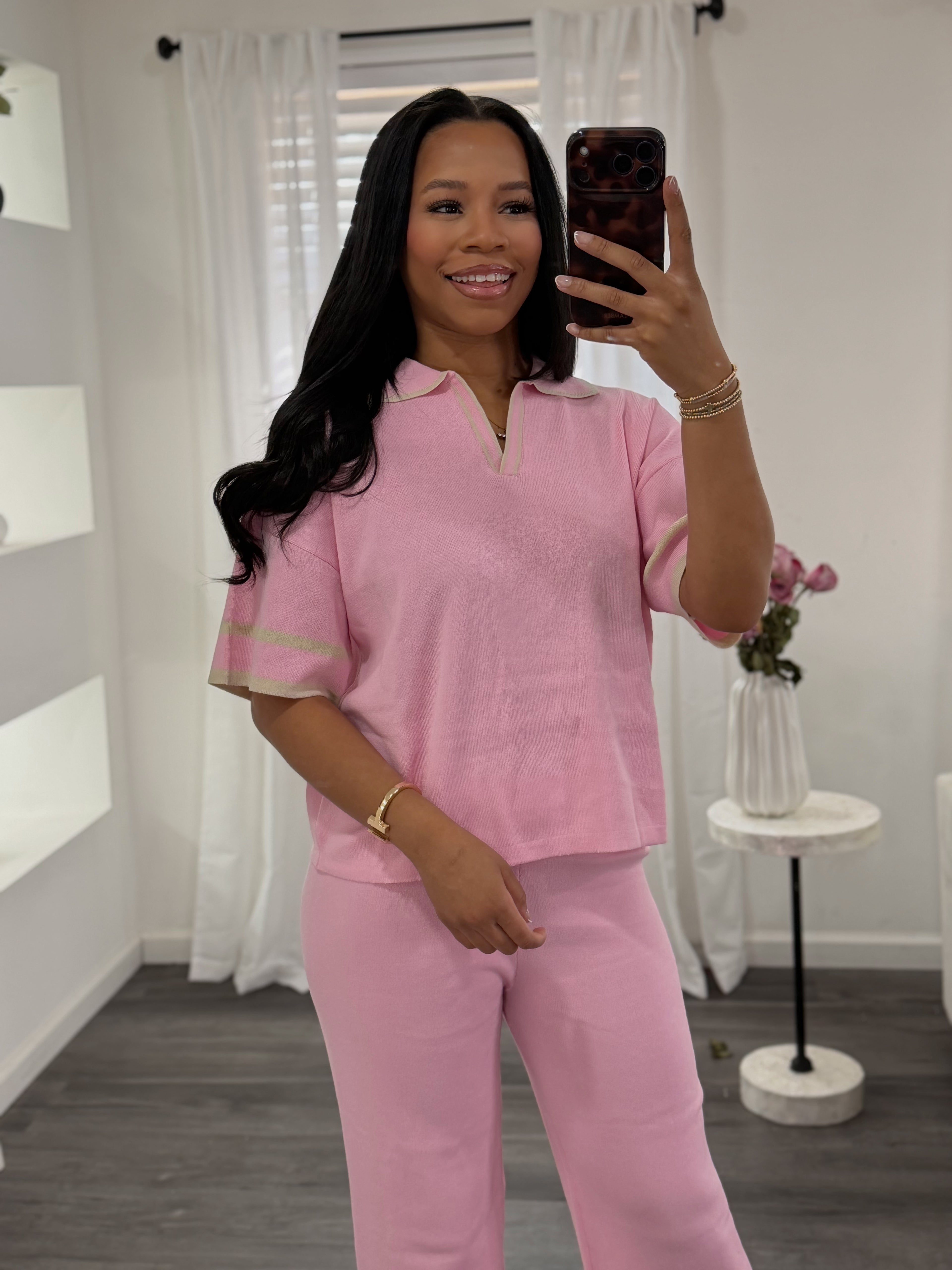 Elle knit matching set pink