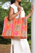 Quilted tote, pink and orange