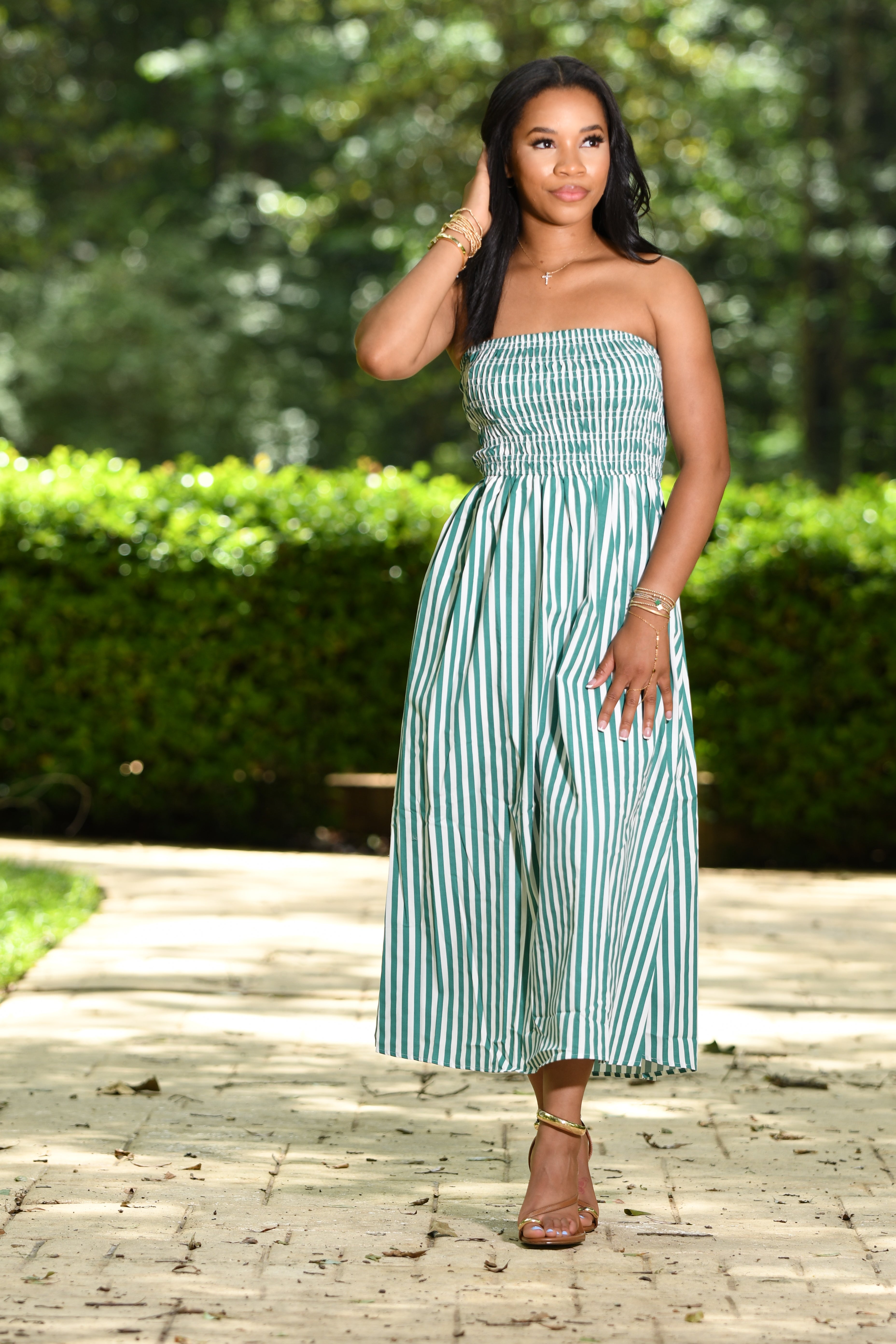 Smocked striped maxi